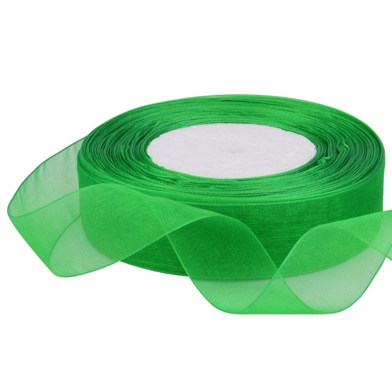 Hapeper 1 Inch Sheer Organza Chiffon Ribbon  50 Yards/Roll (Green) - Image 2